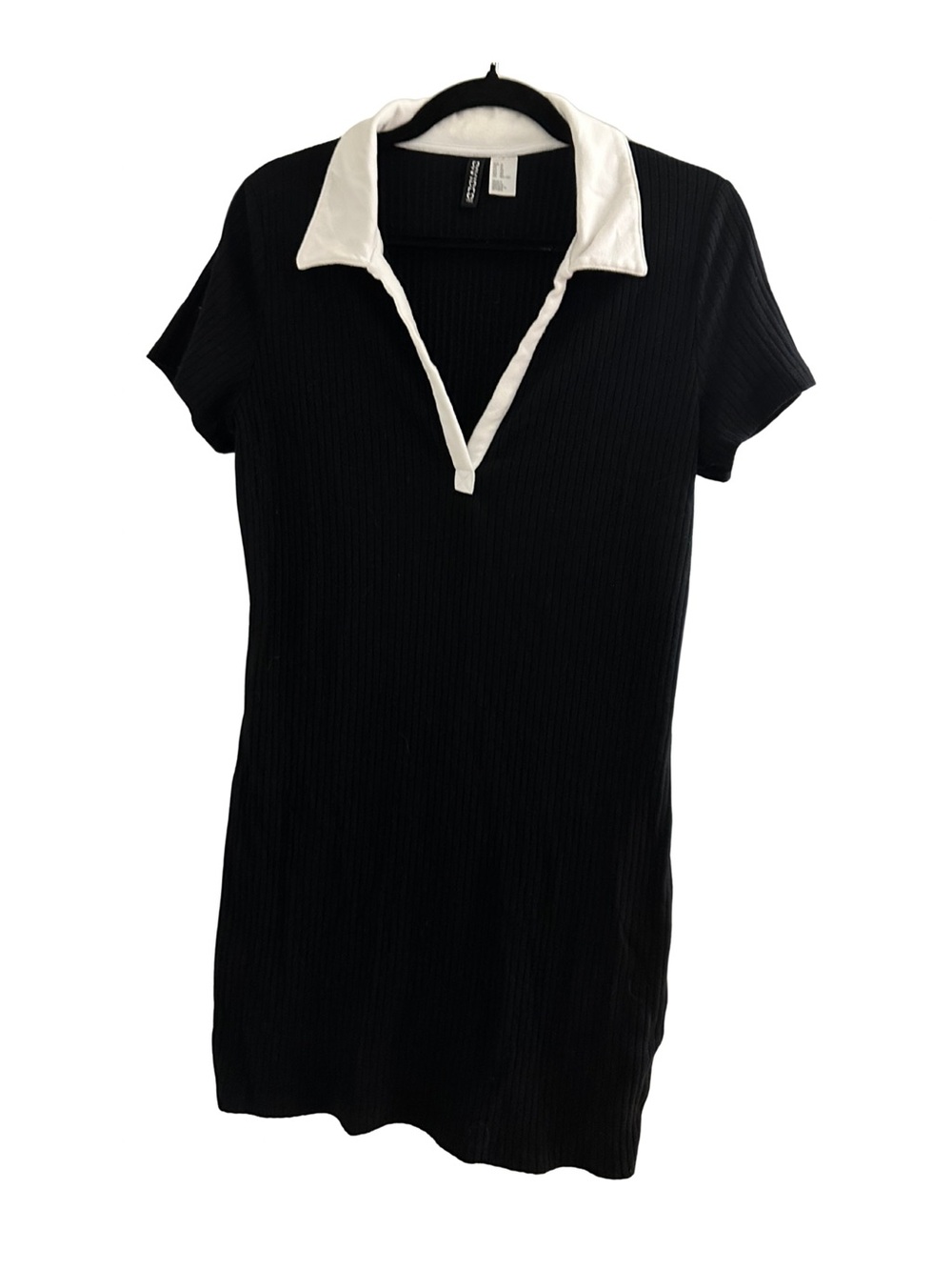 H&M Divided Black Ribbed Collared Polo Mini Dress Size XL